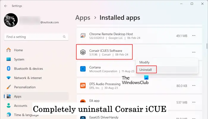 Cách gỡ bỏ hoàn toàn Corsair iCUE trên Windows 11/10